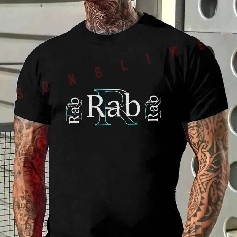 Rab Letter Print Motorcycle T-Shirt Men Hip Hop Unisex Casual Fashion Short Sleeve Tops
