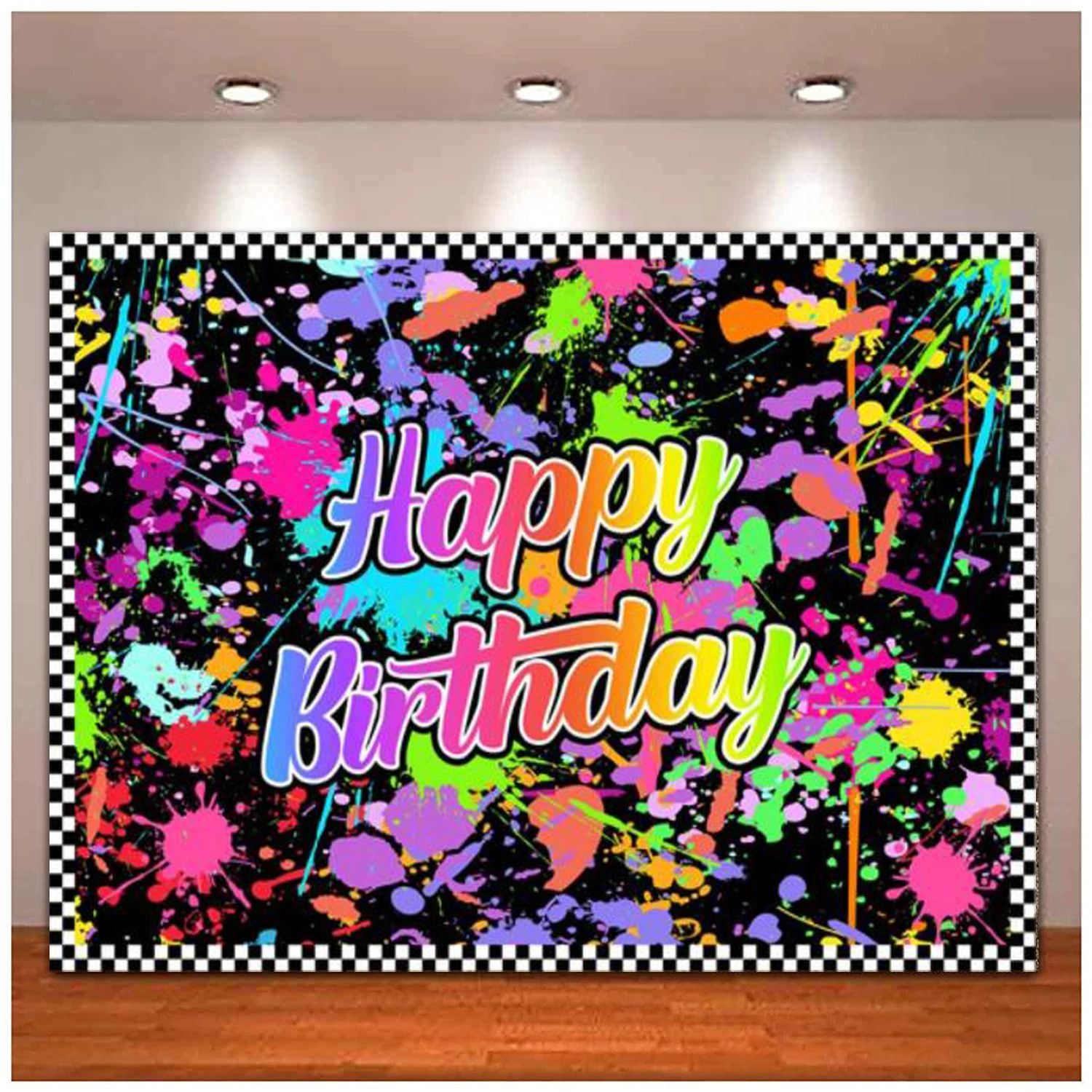 

Neno Glow In The Dark Photography Backdrop Colorful Graffiti Splash Paint Background Happy Birthday Party Black Light Decoration