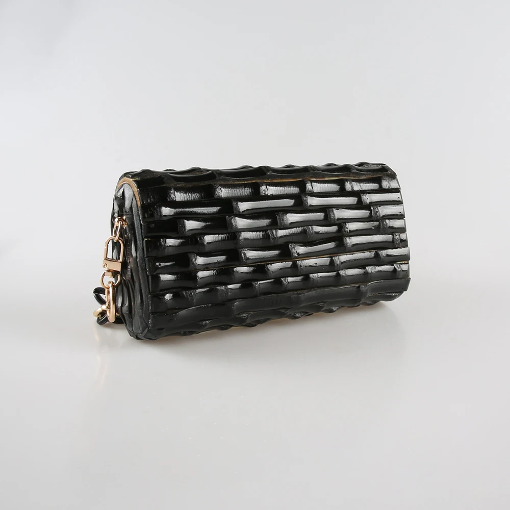 Nilerun Long Short Chain Vintage Retro Unique Handmade Black Bamboo Root Purse Evening Handbag Crossbody Messenger Shoulder Bag