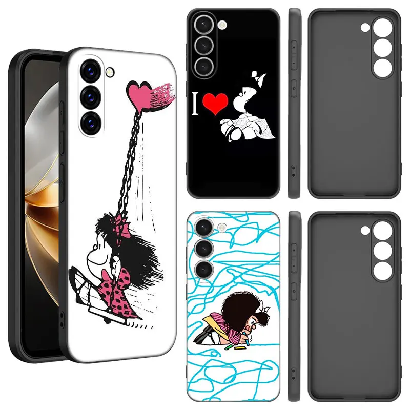 Mafalda Phone Case For Samsung Galaxy S20 S21 S23 FE S22 Ultra S10E S10 Lite S8 S9 Plus S7 Edge Black Silicone Cover