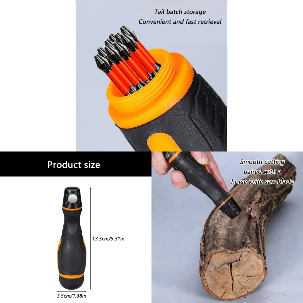 Double Function Tool Handle Featuring Quick Locking Knob Tail Bit Storage and Nonslip Grip for Reliable Cutting and Assembly