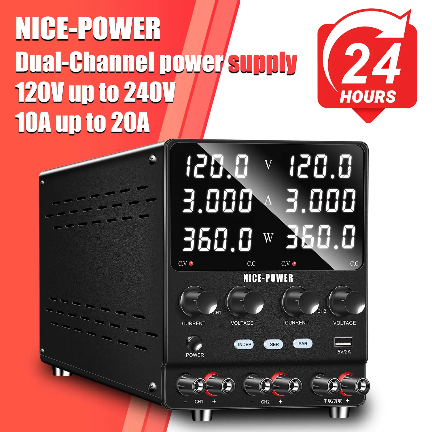 Newest 30V10A Dual-Channel Power Supply Lab Variable Power Supply Independent Controllable Series Parallel Toggle For PCB Repair