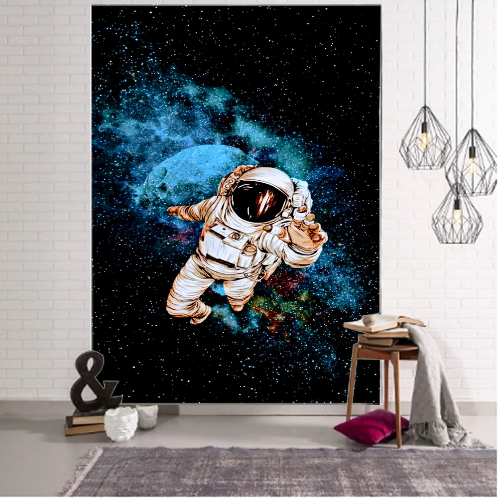 Dream Cartoon Astronaut Tapestry Reactive Spaceman Galaxy Vertical Tapestries Wall Hanging Hippie Tapestry for Living Room Dorm