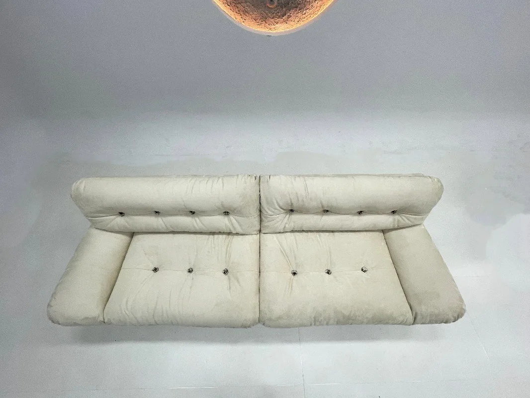 Italian modern minimalist cloud sofa in tufted leather with lazy down function for apartment or home office