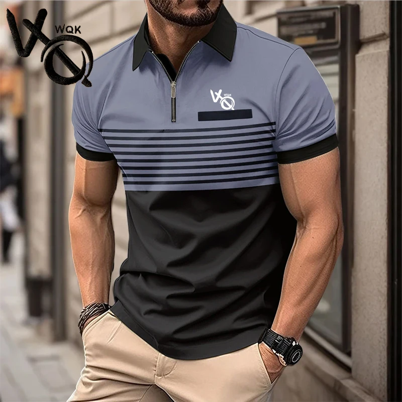 2024 High-end brand Men\'s POLO Shirt Casual striped Zipper Social shirt lapel Daily Luxury comfort top Party short s