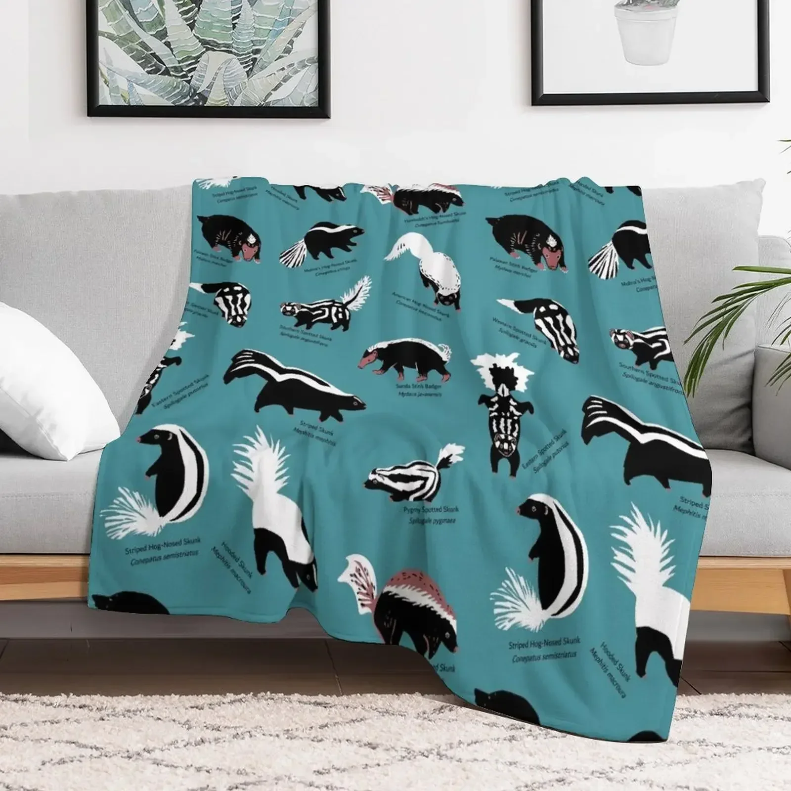 Skunks of the World: Species of Family Mephitidae Throw Blanket cosplay anime Beach Moving Blankets