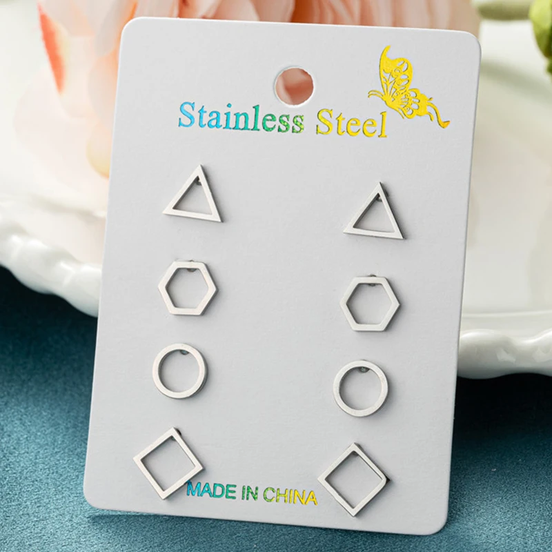 4 Paare/los Minimalistischen Geometrische Ohrringe für Frauen Mädchen Mode Runde Hexagon Dreieck Ohr Studs Boucle d'oreille Femme 2025