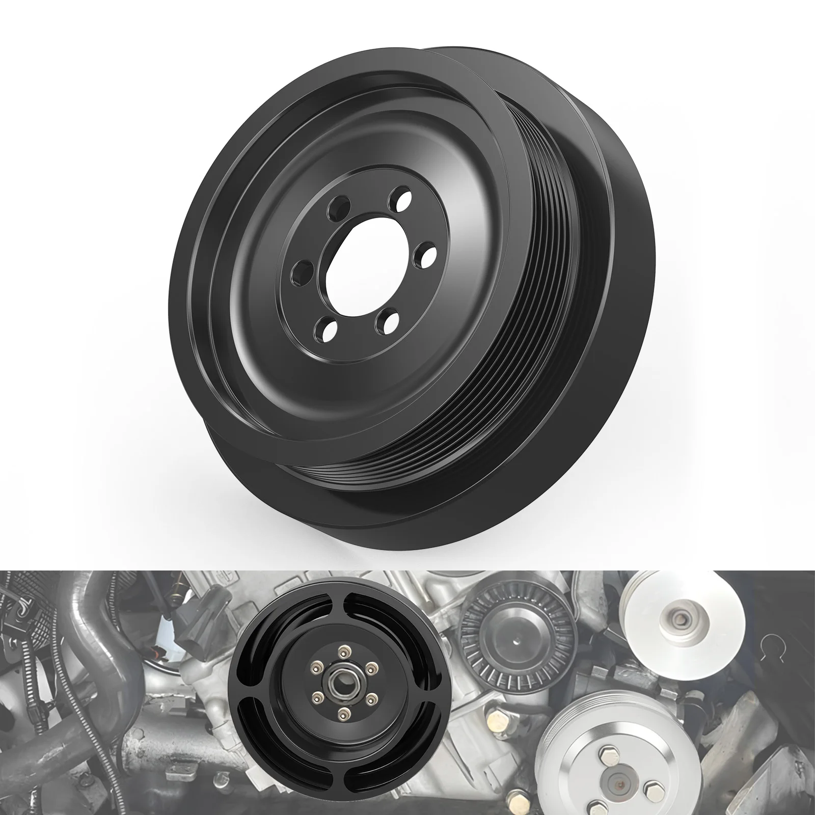 

BEVINSEE Aluminum Crank Pulley for BMW N54 E90/E91/E92/E93 335i,E82/E87 135i 1M, Replace for 11227558083, 11 22 7 558 083
