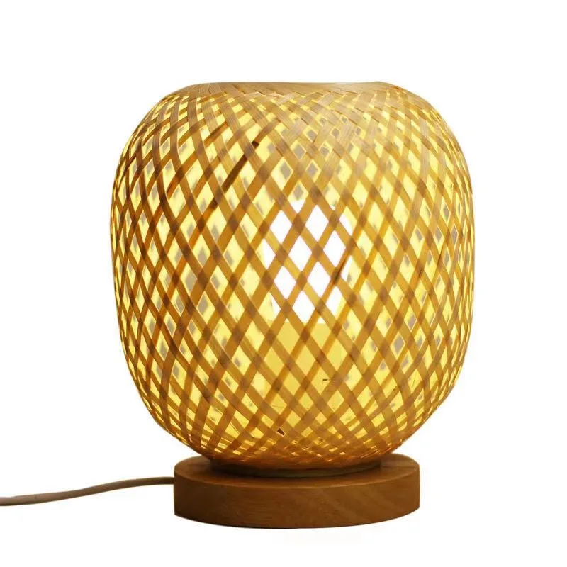 Retro Chinese Style Night Light Bedside Lamp Bedroom Warm Handmade Bamboo Strip Weaving Simple Decorative Table Lamp