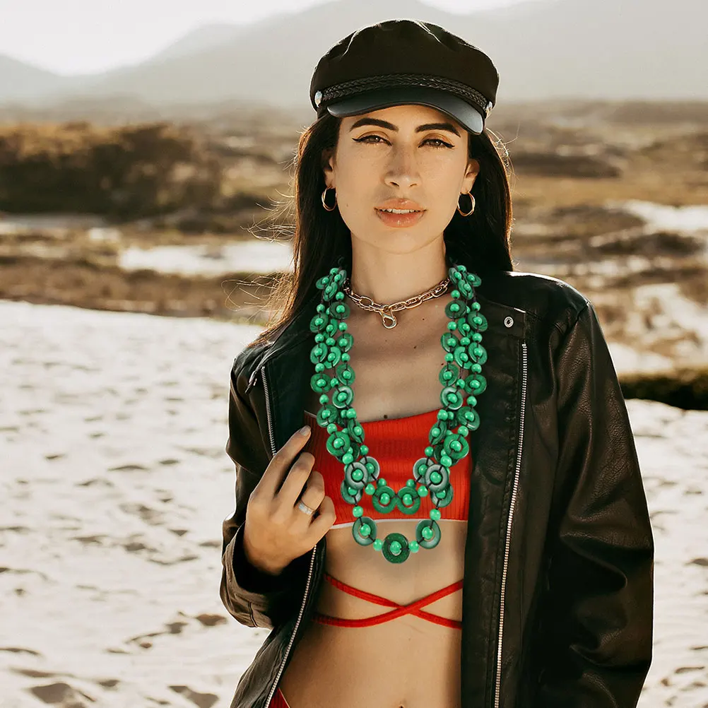 

2 Pcs Colorful Beaded Necklace Beach Women Boho Necklaces for Chunky Beads Fruit Seashell