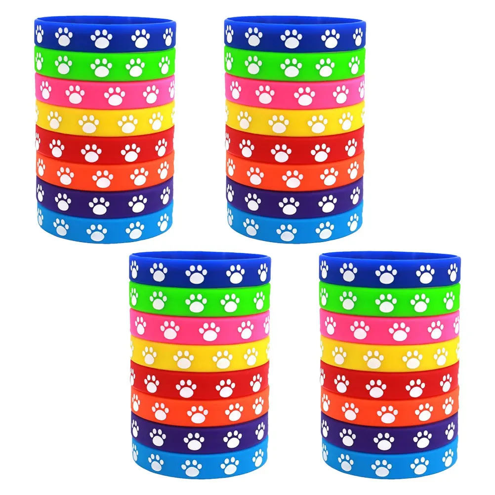 

32 Pcs Dog Paw Wrist Strap Bracelets for Women Cute Silicone Wristbands Print Silica Gel Slap