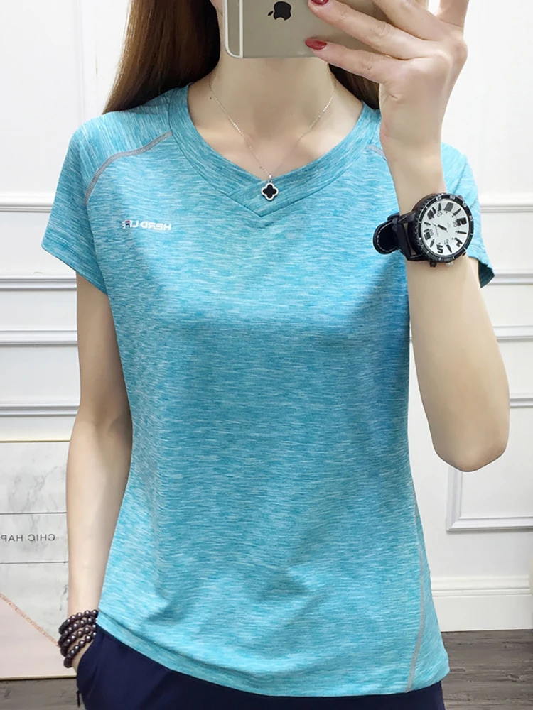 

Hiking T-shirt V-neck Quick-drying Women's Gym T-shirt Short-sleeved Sweat-absorbing Thinsport Tops Breathable Mountaineering