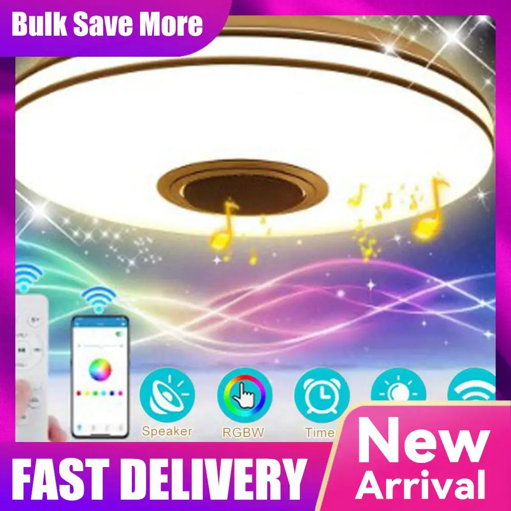 

Светодиодный потолочный светильник RGB с управлением через приложение, совместимый с Bluetooth, современный потолочный светильник с регулируемой яркостью, умный потолочный светильник с динамиком, 2800K-6500K
