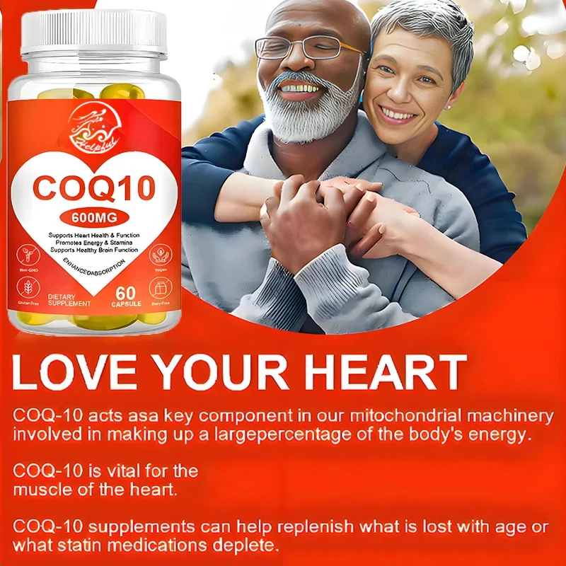 Coenzyme Q10 600mg high absorption, 60 vegetarian capsules, non GMO heart dietary supplement