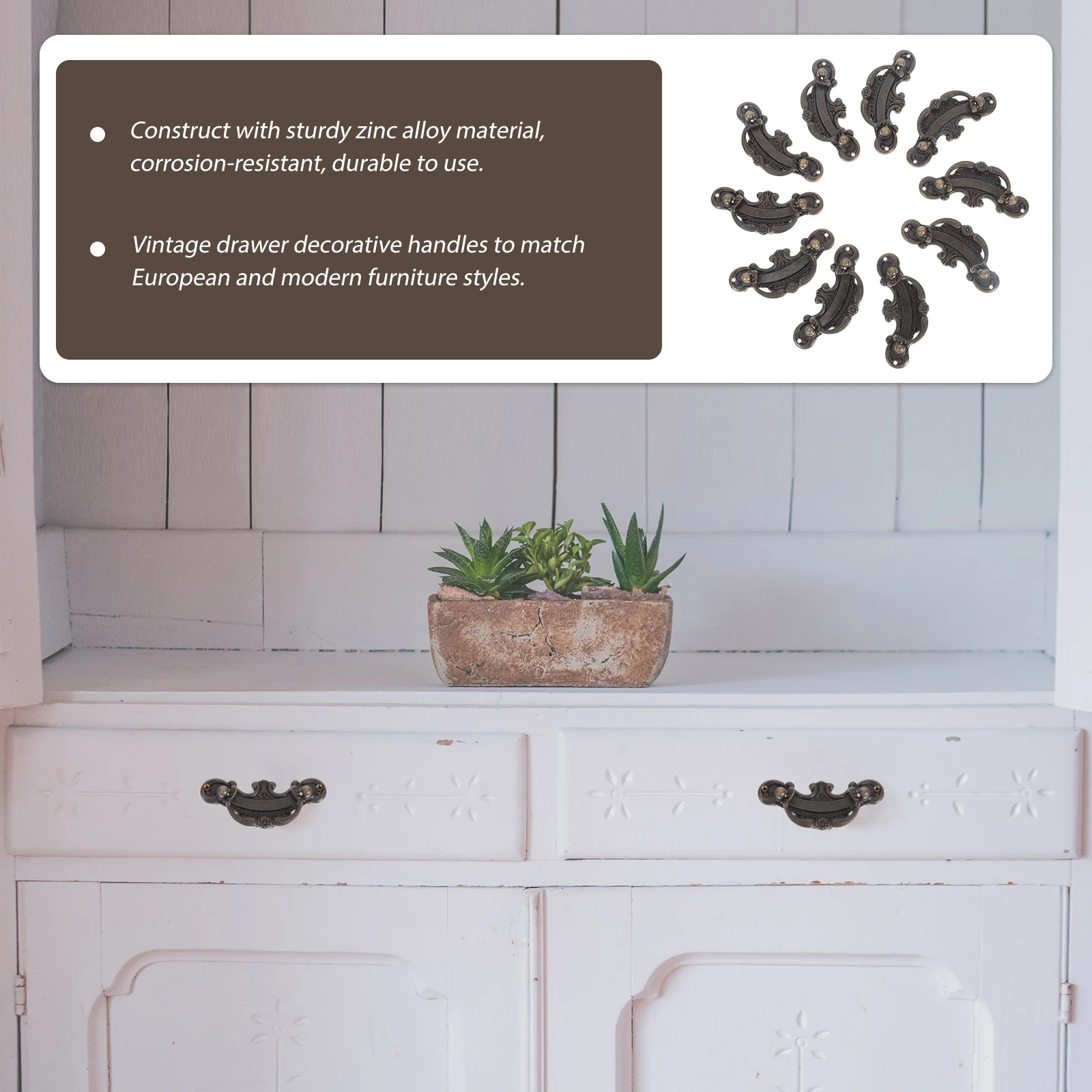 

10Pcs Bronze Cabinet Handles Vintage Metal Drawer Pulls for Furniture Replacement Sturdy Zinc Alloy Design Decorative