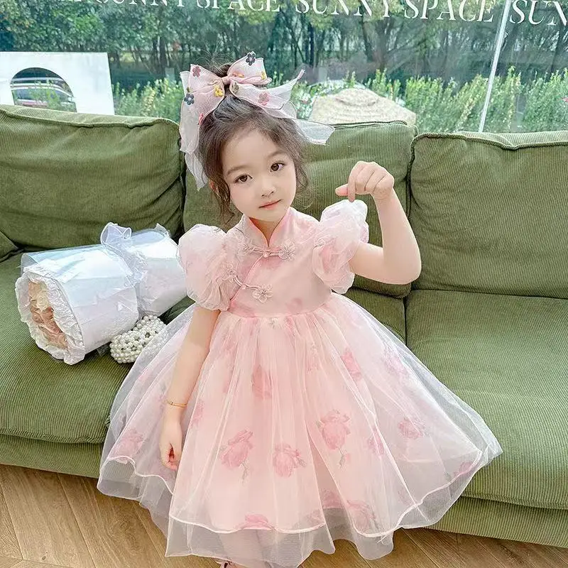 

1-9 Years Baby Girl's Chinese Style Dress For Summer 2026 New Children's Princess Dress Cheongsam Dress 90-150CM
