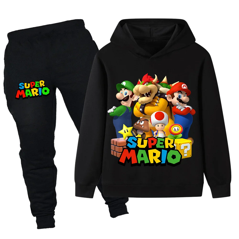 

Children's fashion suit boys girls Super Mario fun print top + pants suit fall and winter outdoor leisure warm long-sleeved suit