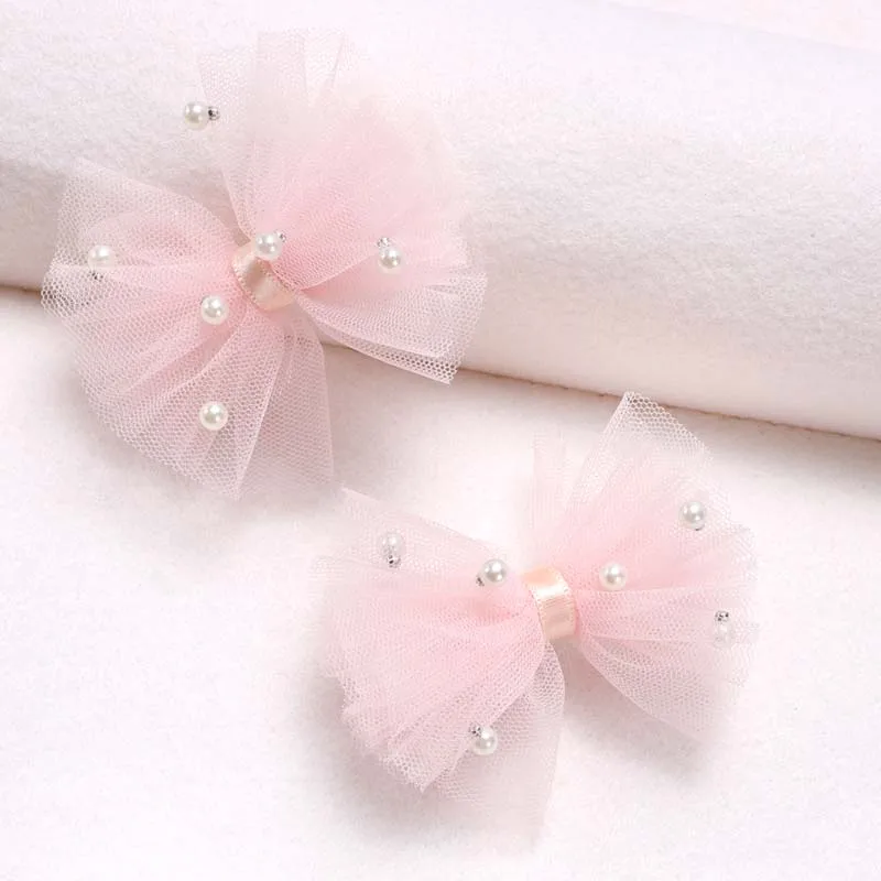 ncmama 2Pcs Chiffon Bow Hairpin Cute Lace Pearl Hair Bows Clip Sweet Girls Side Clip Barrettes Headwear Korean Hair Accessories