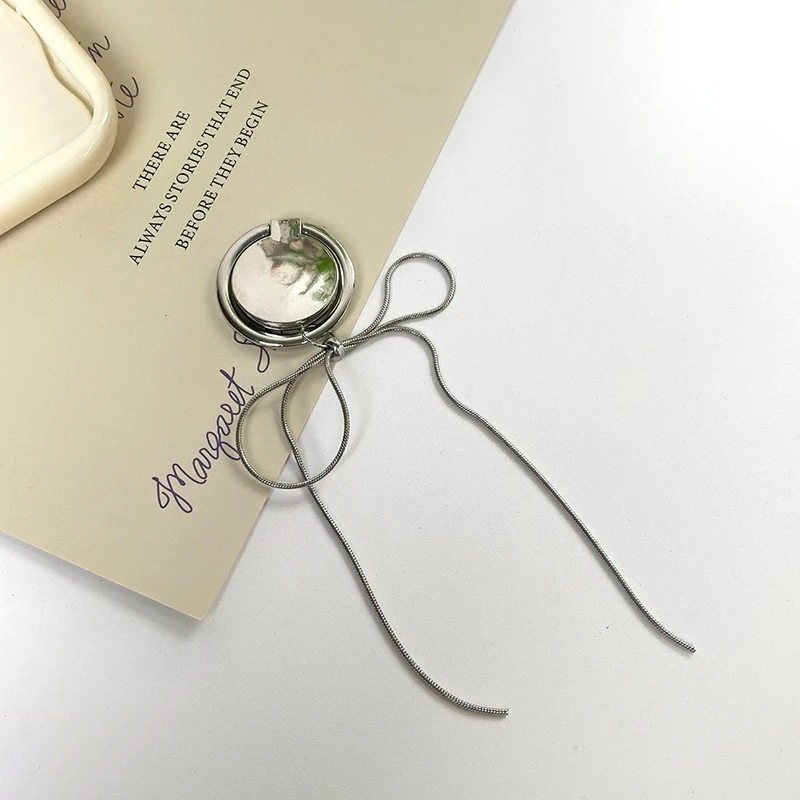 حامل حلقة إصبع للهاتف المحمول ، حامل إبزيم بعقدة فيونكة ، سلسلة قابلة للدوران ، ديكور عالمي لسطح المكتب