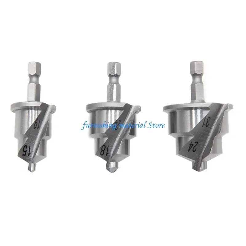 Y5GD Fast Cutting Helical Countersink Bits 3 Pieces Shank Efficient Plumbing Tool 15~31mm Water Pipe Applications