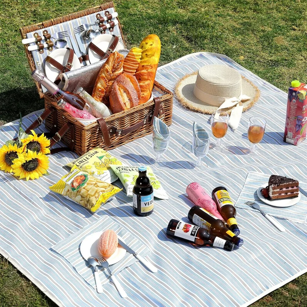 Picnic Basket for 4 Persons with Waterproof Picnic Blanket and Insulated Cooler