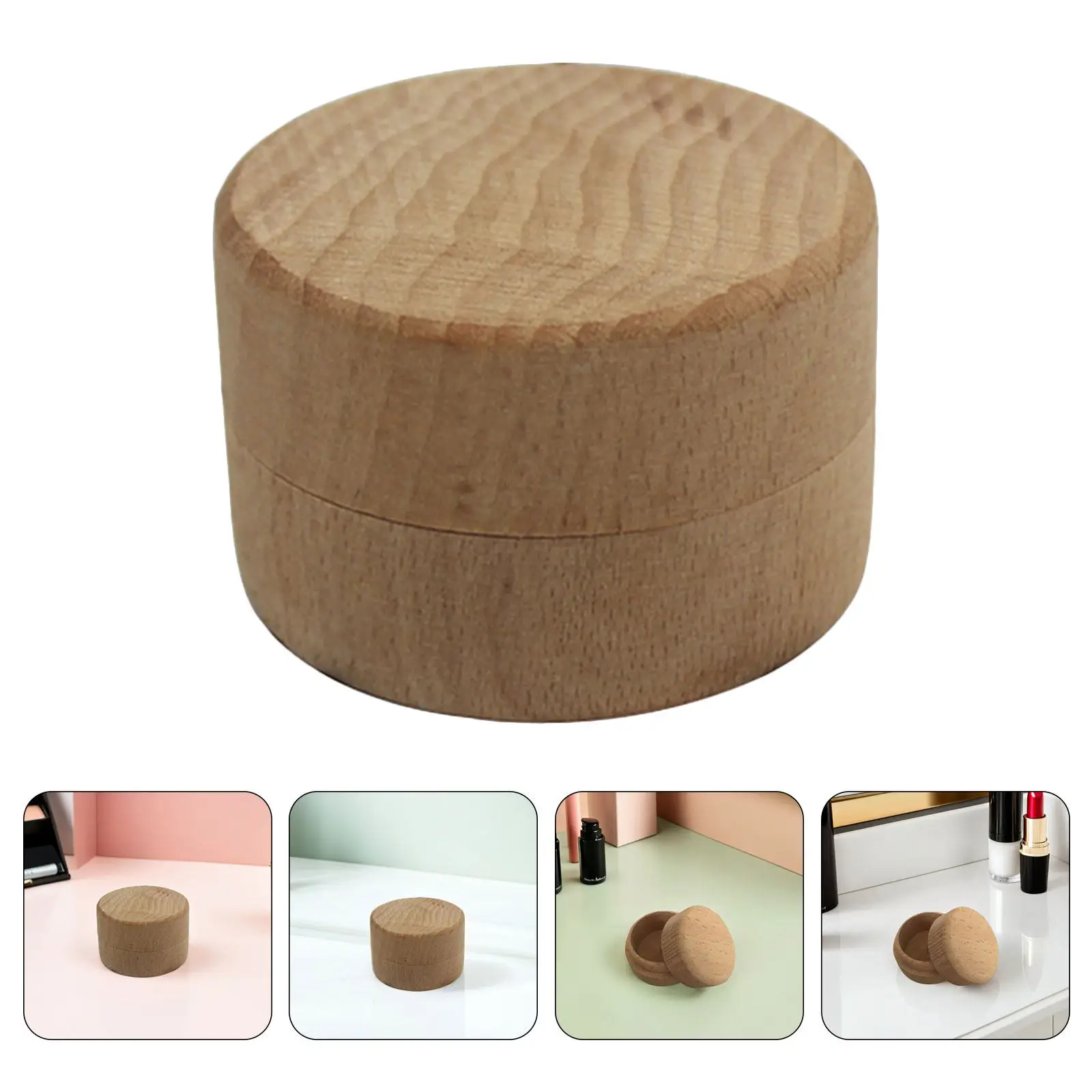 

3Pcs Wooden Ring Box Natural Round Jewelry Case Lid Engagement Proposal Wedding Gift Storage Ring Box Round Shaped Boxes