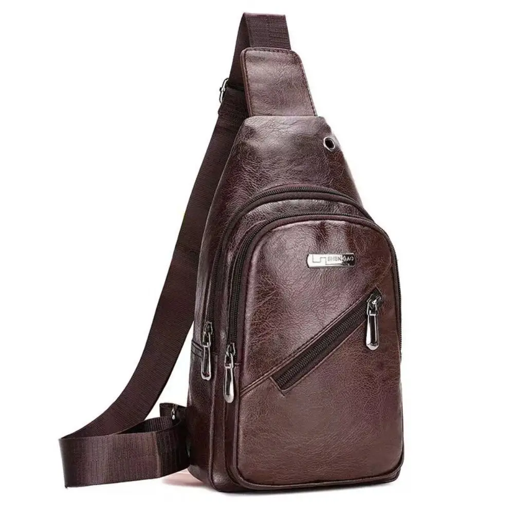 

Men's PU Leather Shoulder Bag Multi-layer Anti-theft Travel Crossbody Bag Outdoor Small Backpack Large Capacity Chest Bag