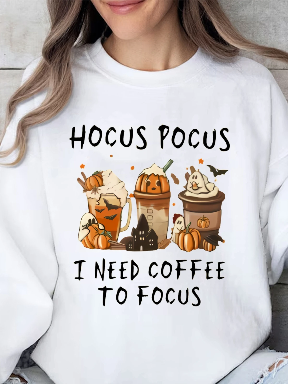 カボチャコーヒーファンパターンプリントスウェットシャツ秋と冬の女性のラウンドネックパーカー長袖プルオーバーカジュアル服