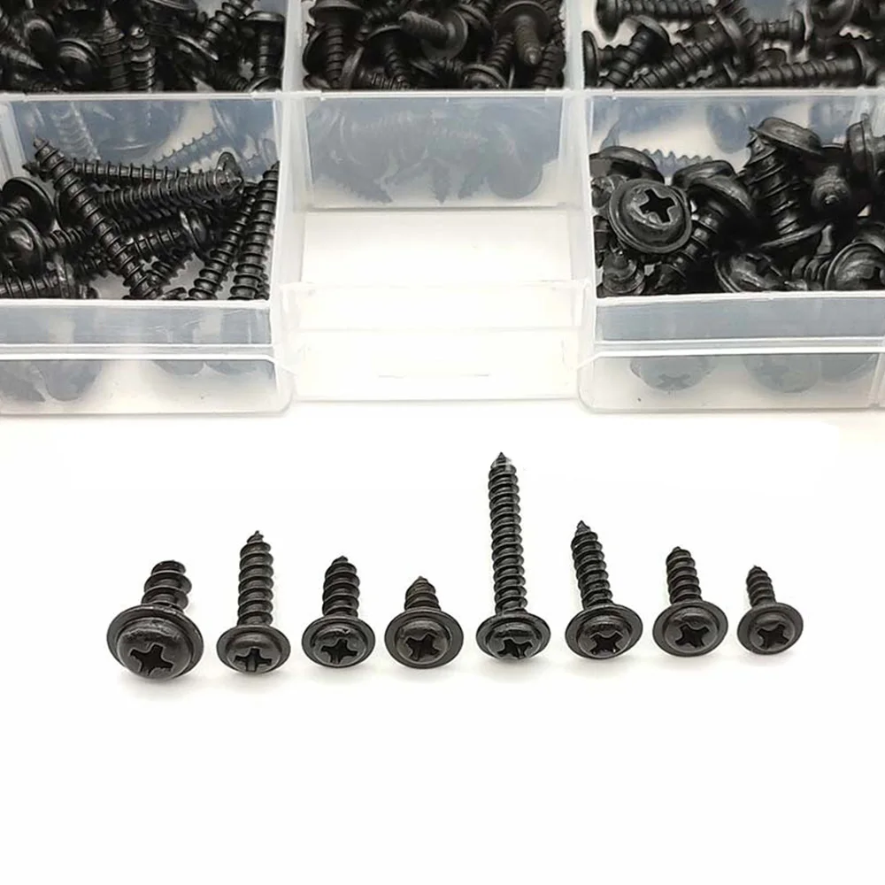 340pcs Pan Head Tapping Screw Cross Head Self Tapping Screw Set Assortment Kit Black Furniture Carbon Steel