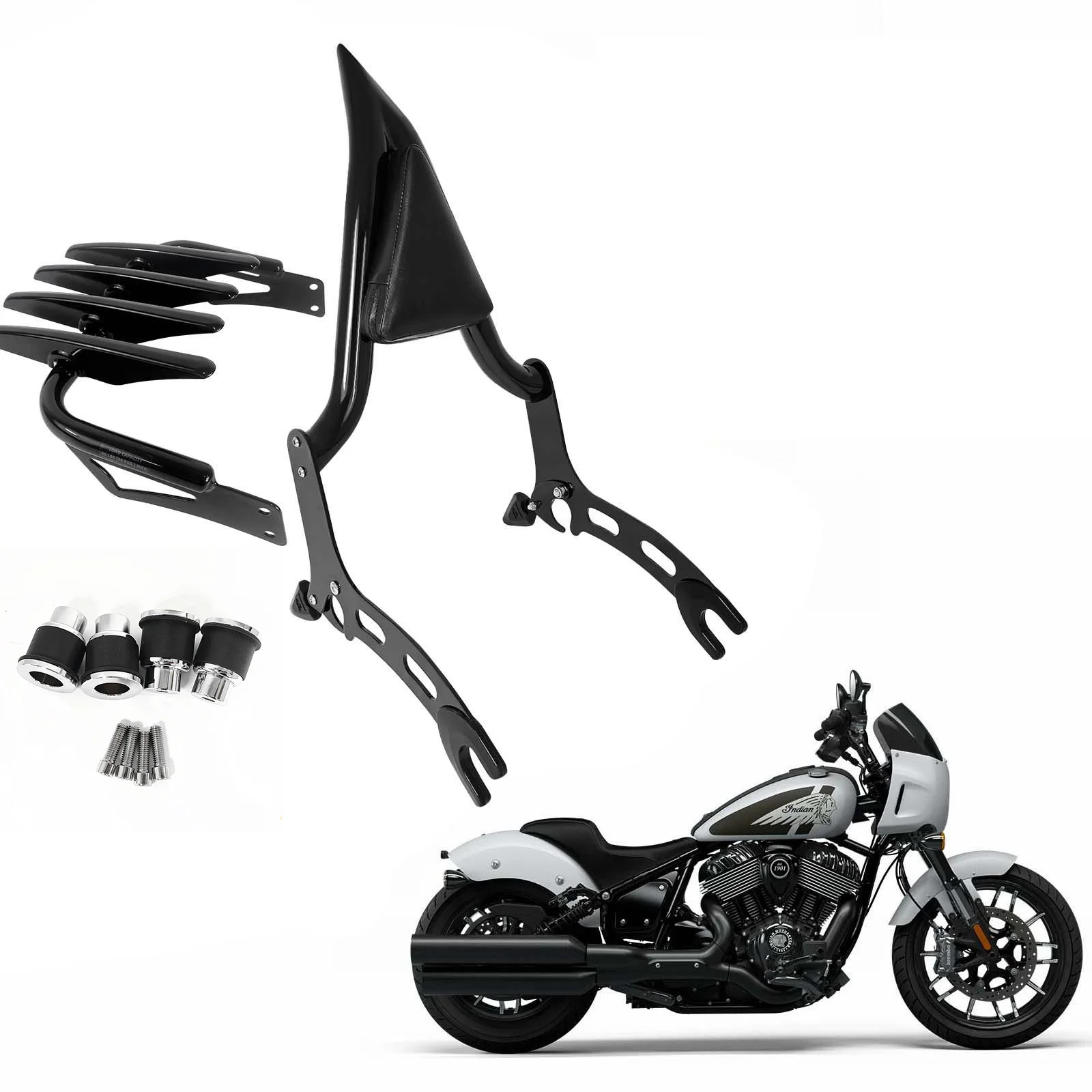 

For Indian 2025 Scout Super Scout Bobber Scout 101 Scout Sixty Bobber Motocycle Rear Backrest Sissy Bar With Luggage Rack Spools