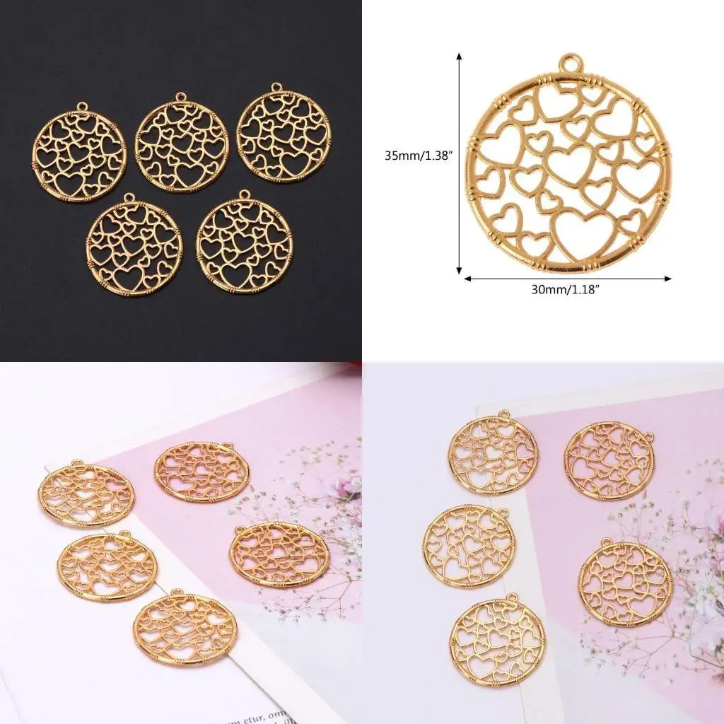 

J78F 5 шт., металлический каркас с круглым сердечком, безель с петлей, пустой кулон из смолы для рукоделия, браслет, ожерелье,