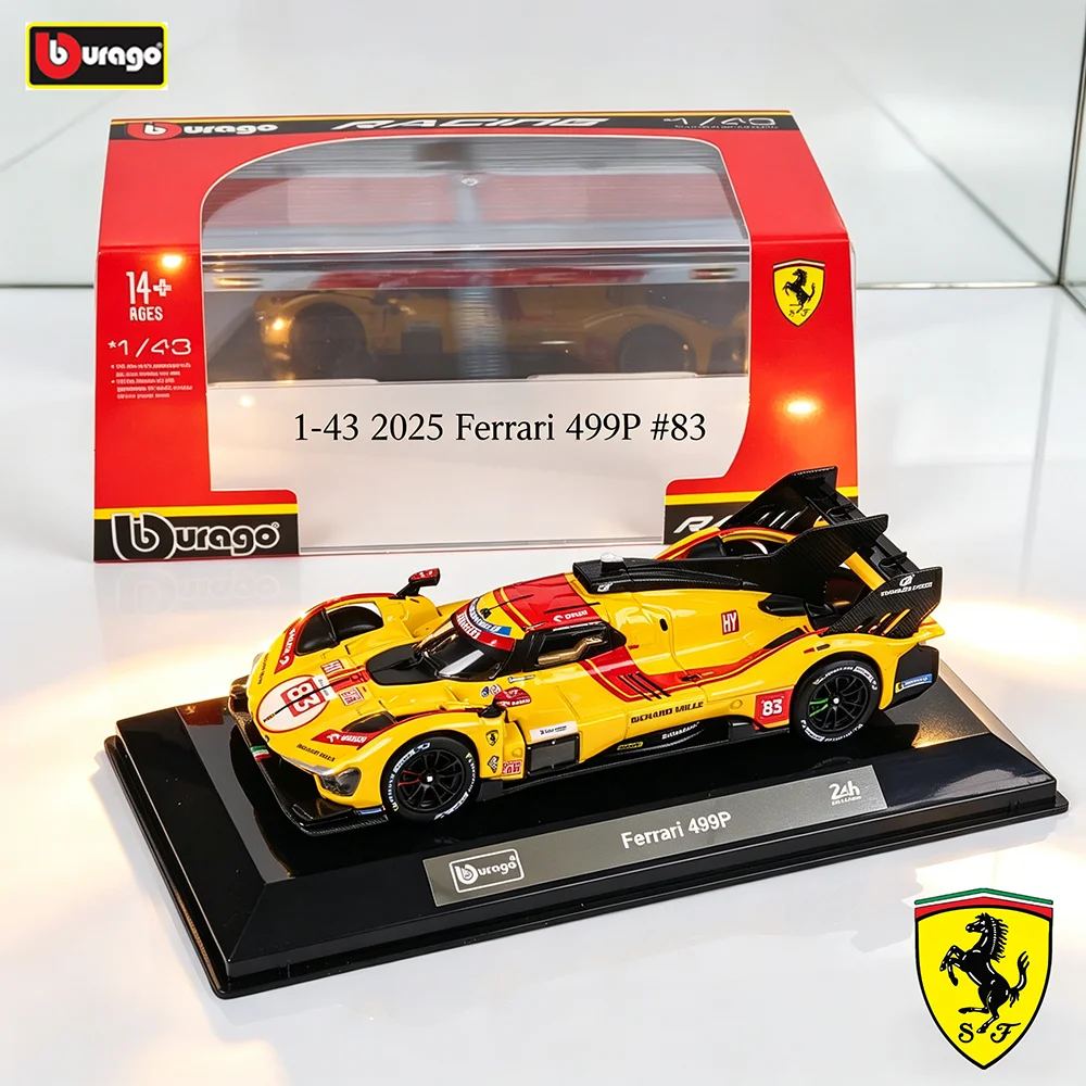 

Bburago 1:43 WEC 24h Le Mans Hypercar 2025 Ferrari 499P No.83 racing Alloy die-casting car model toy 296 GT3