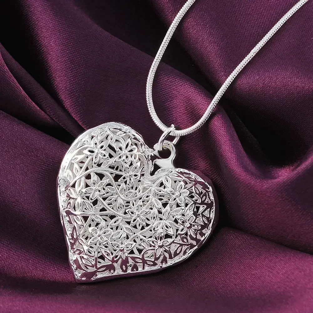 Wholesale fashion 925 Silver Plated jewelry wedding elegant charm retro exquisite heart pendant necklace women P218