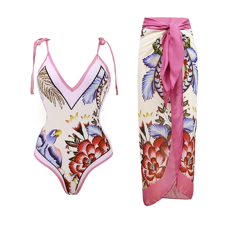 Maillot de bain 3 pièces pour femmes, bikini, imprimé floral 3D, vintage, taille haute, sexy, robe de plage, batterie, été, 2024