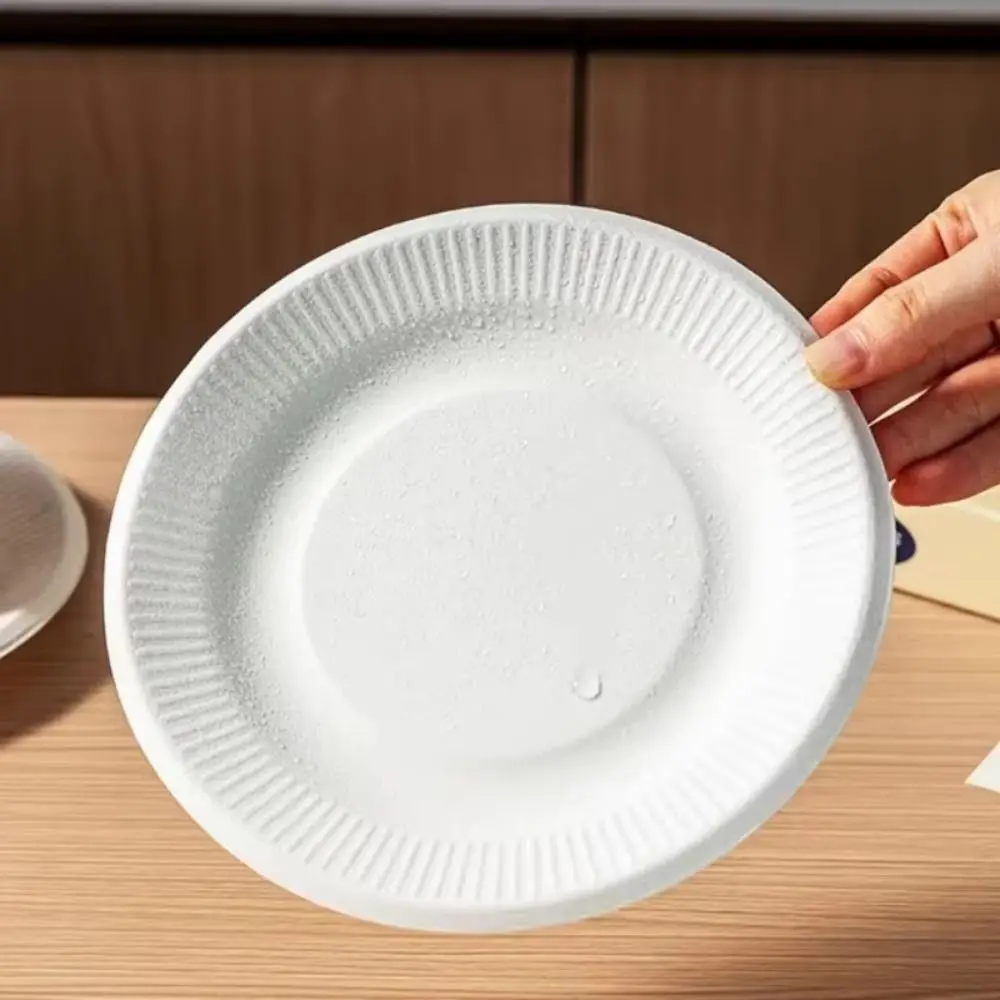 50Pcs Heat Resistant Disposable Paper Plates Round White Pulp Lunch Boxes Microwavable Compostable Disposable Tableware