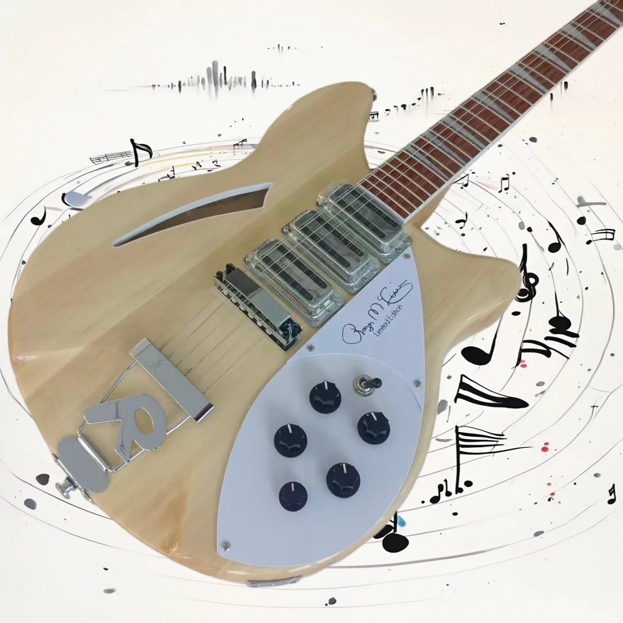 Free Shipping 360 Hollow Body Electric Guitar Natural Finish 6 String Three Pickups 5 Knobs Studio Recording Band Present