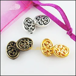 20Pcs Gold Bronze Tibetan Silver Tone Oval Flower Spacer Beads Charms 9.5x12.5mm