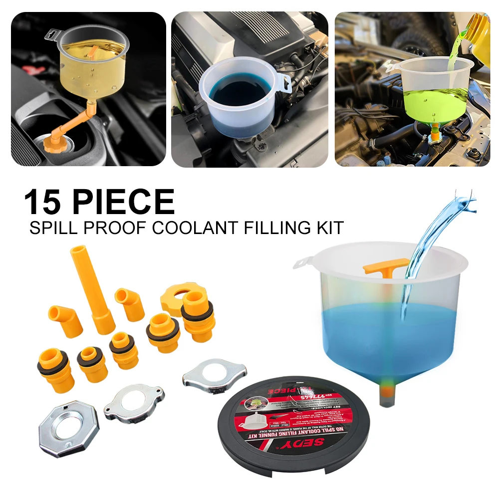 

Spill Proof Coolant Filling Kit Plastic Filling Funnel Spout 15Pcs/Set Pour Oil Tool Fit Universal Vehicles Car Accessories