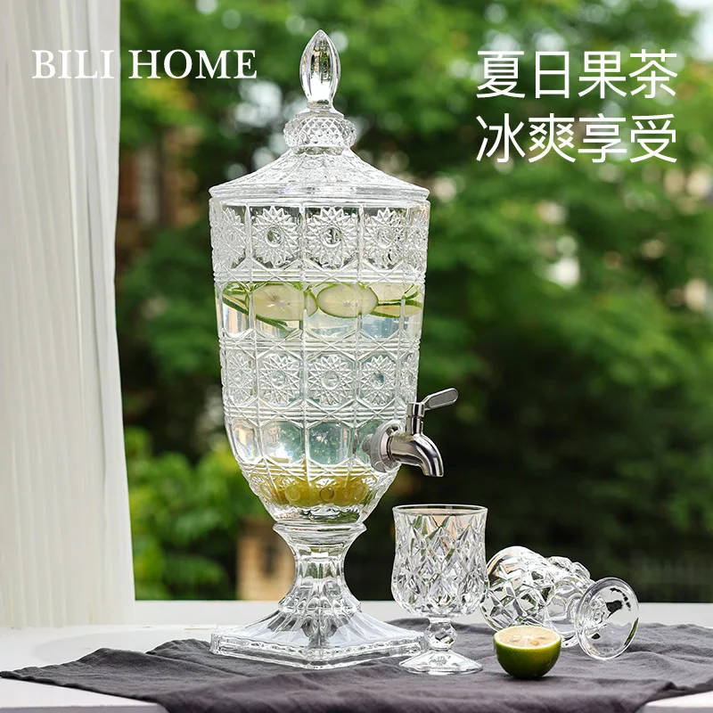 Creative Design of Household Glass Cooling Kettle Beverage Bucket with Faucet Food Grade Sparkling Wine Bucket