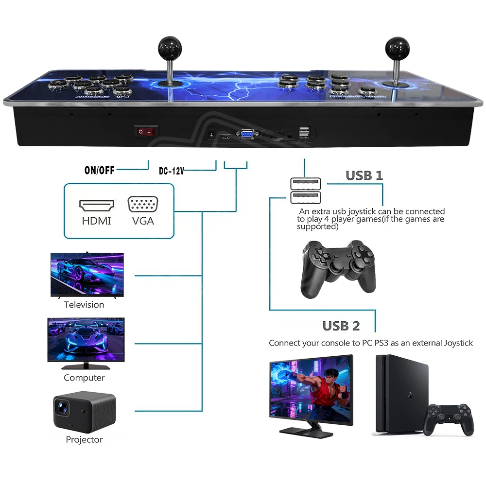 22 Inch Foldable Arcade Machine Game Console with Screen, 2 Players Joystick, HDMI HD Output, Built-in 26800 Retro Games
