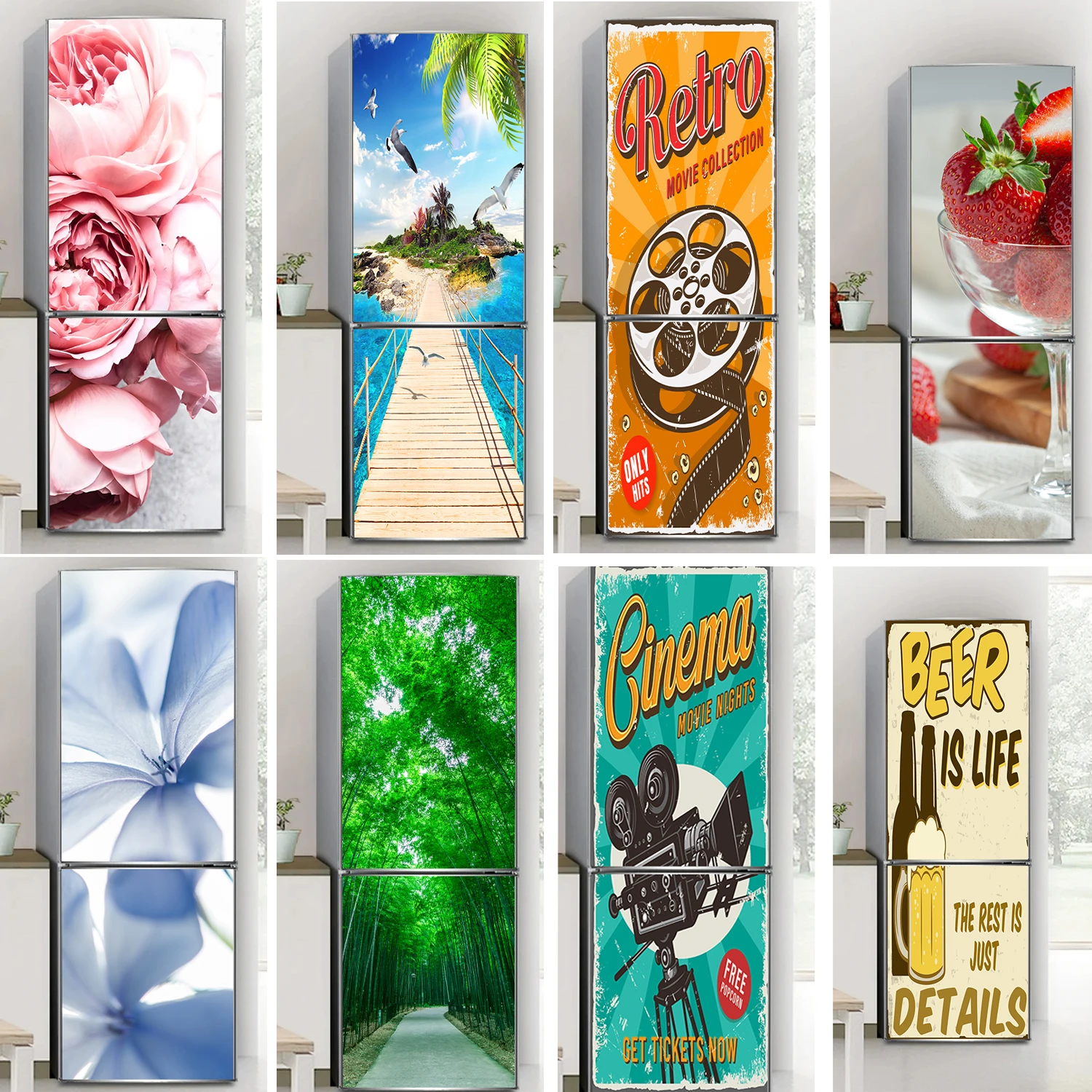 

INS Abstract Flower Fridge Sticker Door PVC Wallpaper Self Adhesive Waterproof PVC Leaf Floral Refrigerator Mural Stickers