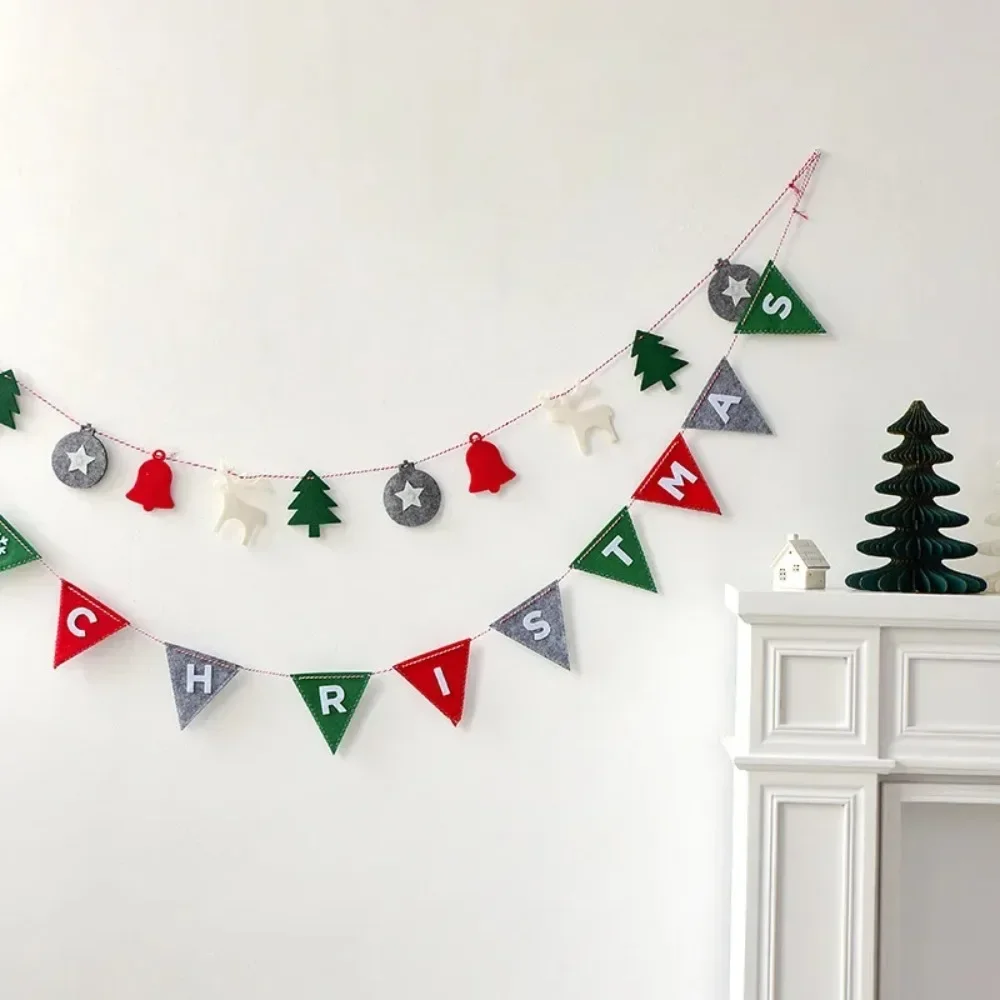 Merry Christmas Banner Wool Felt Triangle Flag Garland Xmas Tree Hanging Ornaments for Home Decorations New Year Party Supplies