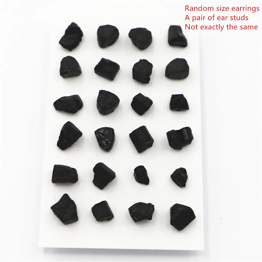 New Simple Trendy Geometric Black Tourmaline Asymmetric Natural Stone Stud Earrings For Women Cute Small Wholesale 12Pair