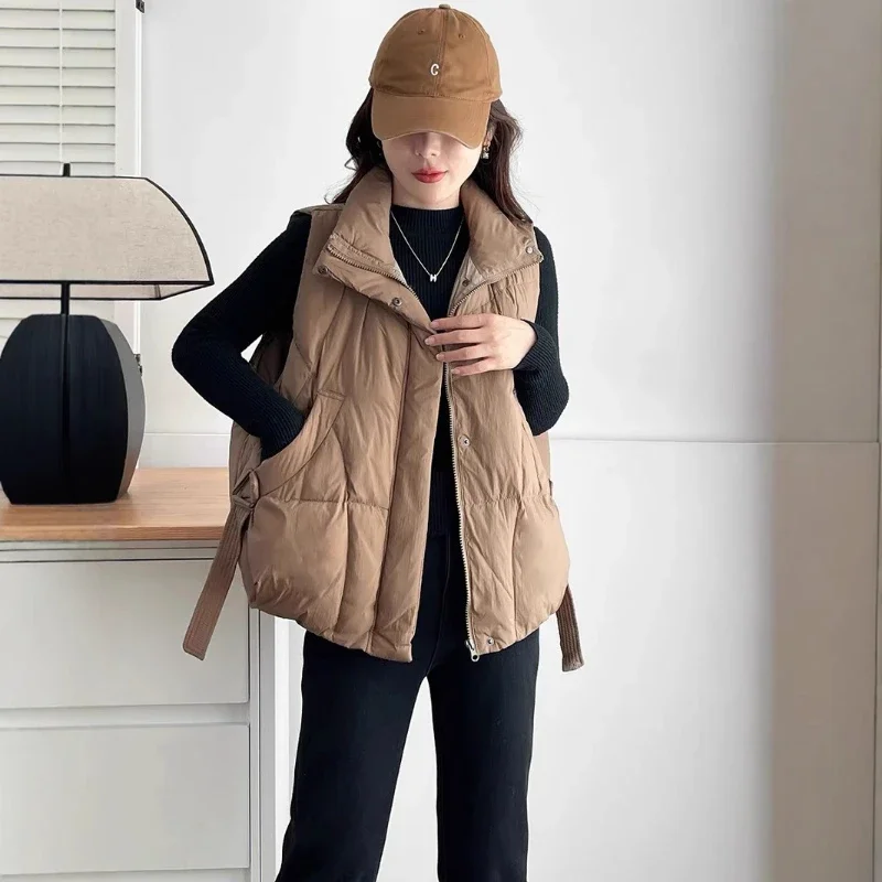 Moda macia outono inverno casaco para baixo jaqueta colete personalidade feminina simples e confortável regata pato para baixo engrossado exterior wear