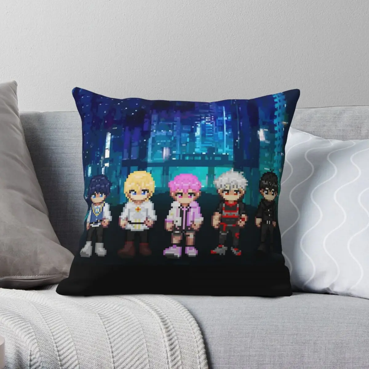 Plave Band Pixel World Square Pillowcase Polyester Linen Velvet Printed Zip Decorative Room Cushion Cover Wholesale