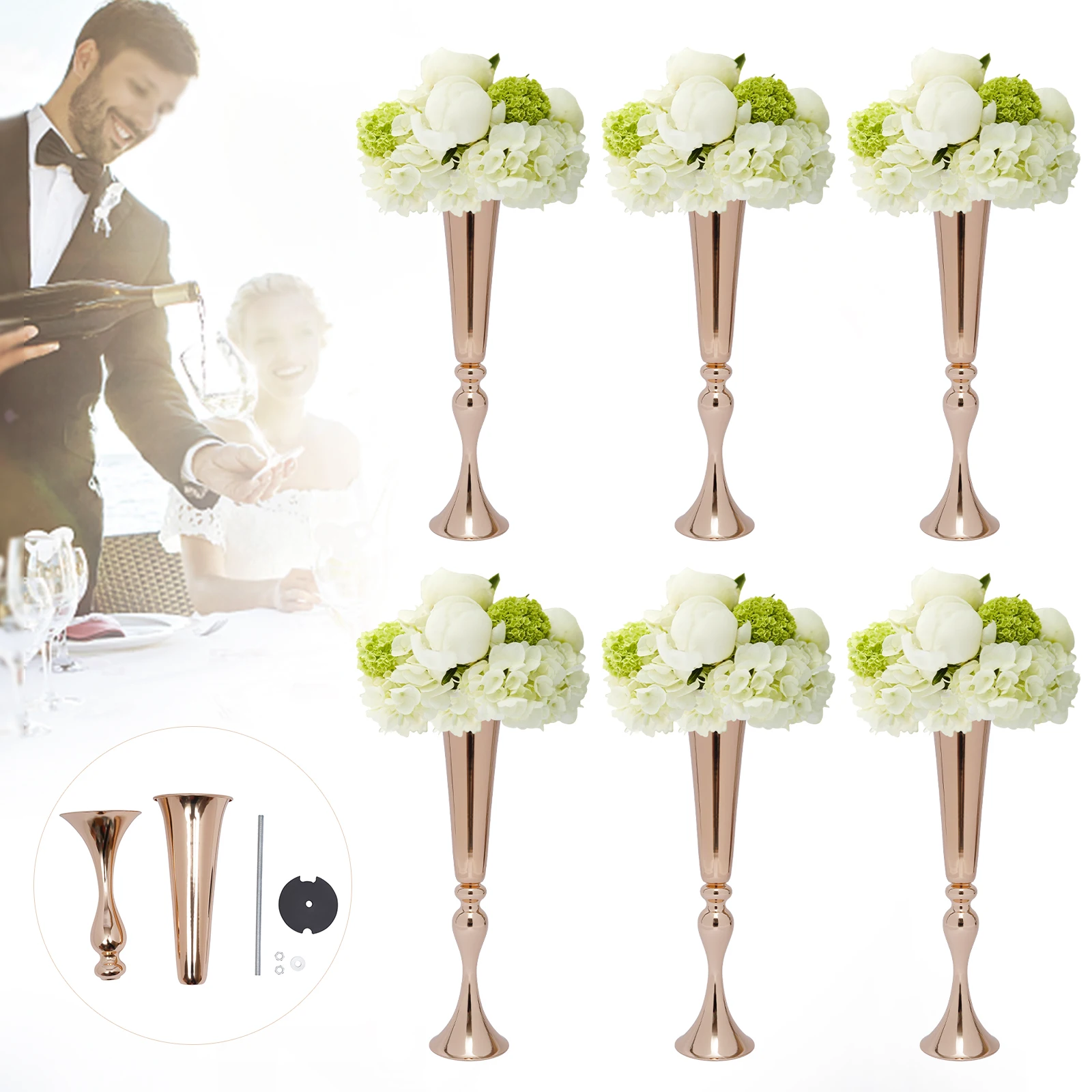 

6 Pcs Versatile Trumpet Vase Party Wedding Centerpieces Welcome Area Decor 22.2" Height 56.5cm Metal Flower Stand