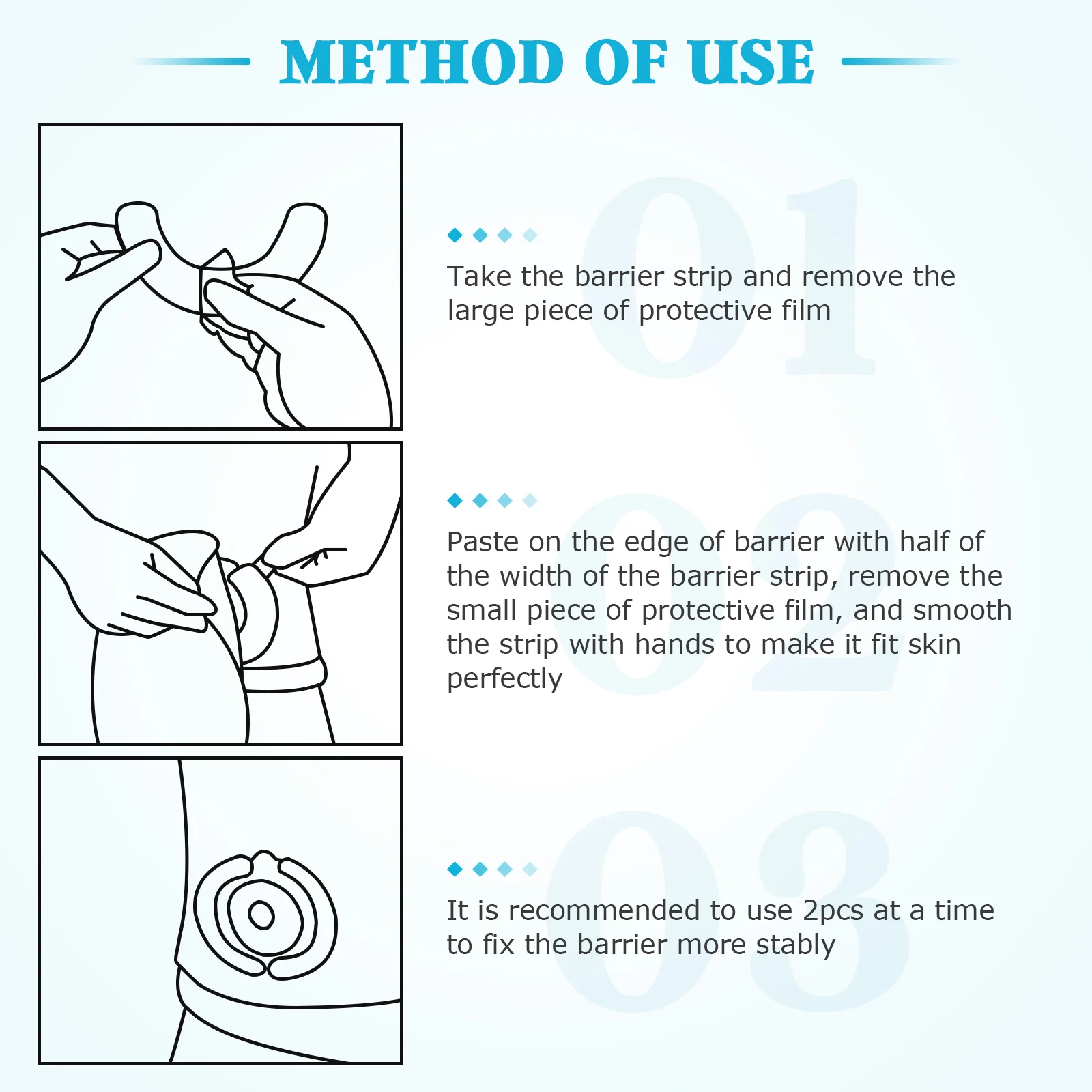 20 Pcs Reinforcement Ostomy Bag Barrier Strips Tape Skin Extender Strips Arc Leakage Prevention Barrier Stoma Shield