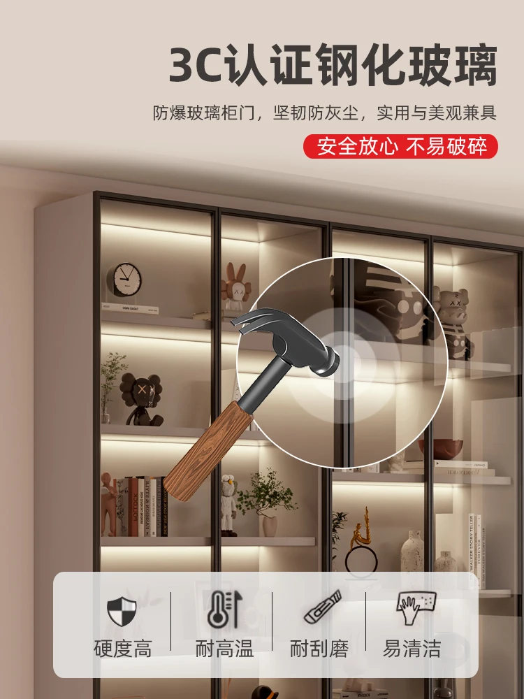 Bookcase with glass door Household living room integrated modern light luxury locker Figure storage cabinet Bookshelf display ca