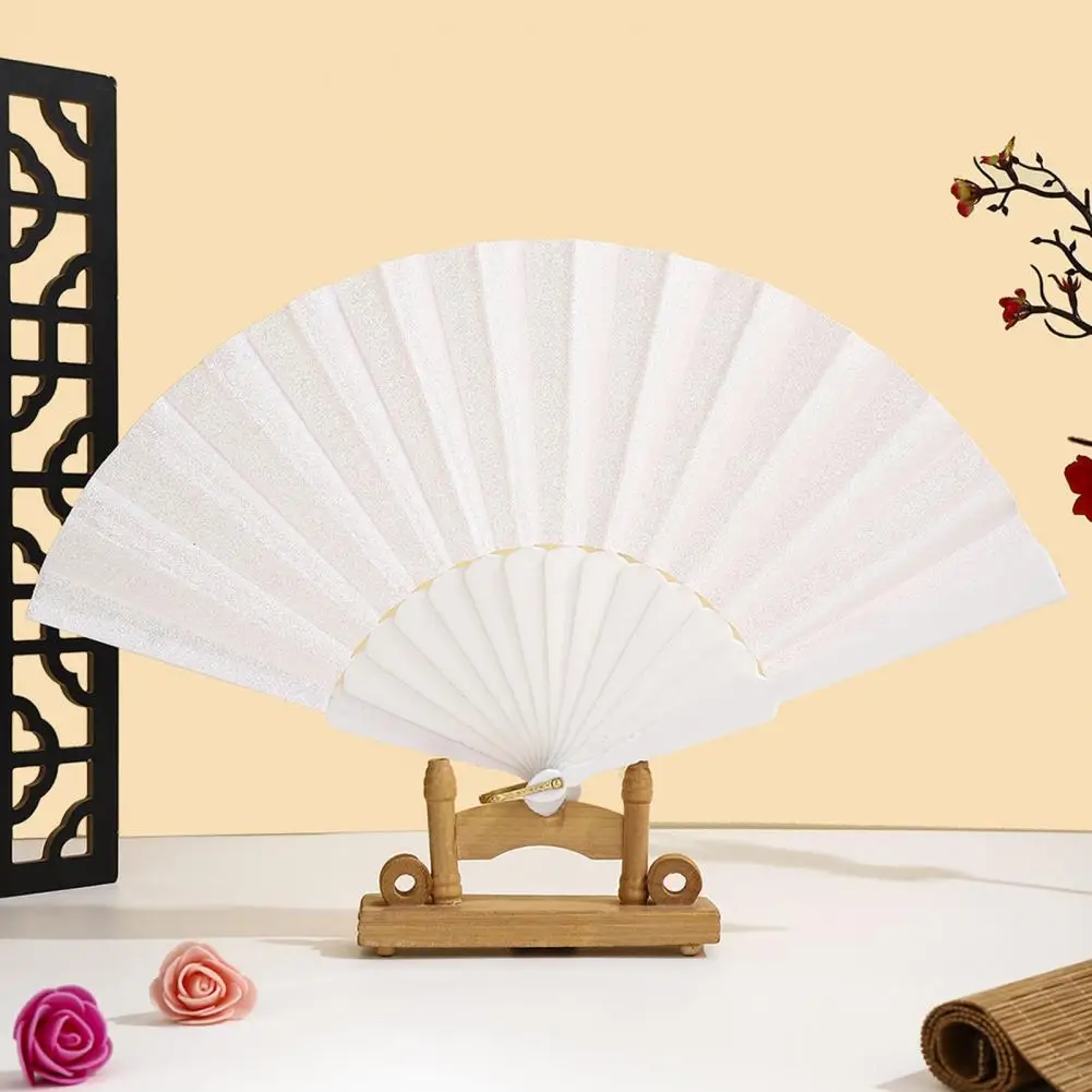 Portable Folding Fan Hand Fan with Plastic Ribs Glitter Powder Folding Fan with Plastic Ribs Portable Summer Handheld Dance