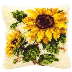 Diy latch hook SunFlower pillowcase with Preprinted Canvas Pattern Cross stitch pillow Unfinished Crocheting Yarn Decor cushions